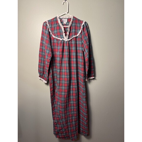 Bold Spirit Vintage 90s Tartan Plaid Cotton Flannel Nightgown Red Size L - Picture 1 of 5